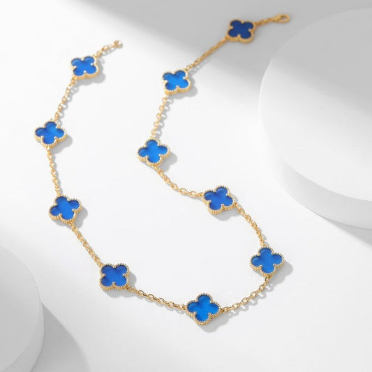 [⭐Shinejoy]CLOVER 10 MOTIFS BLUE AGATE NECKLACE
