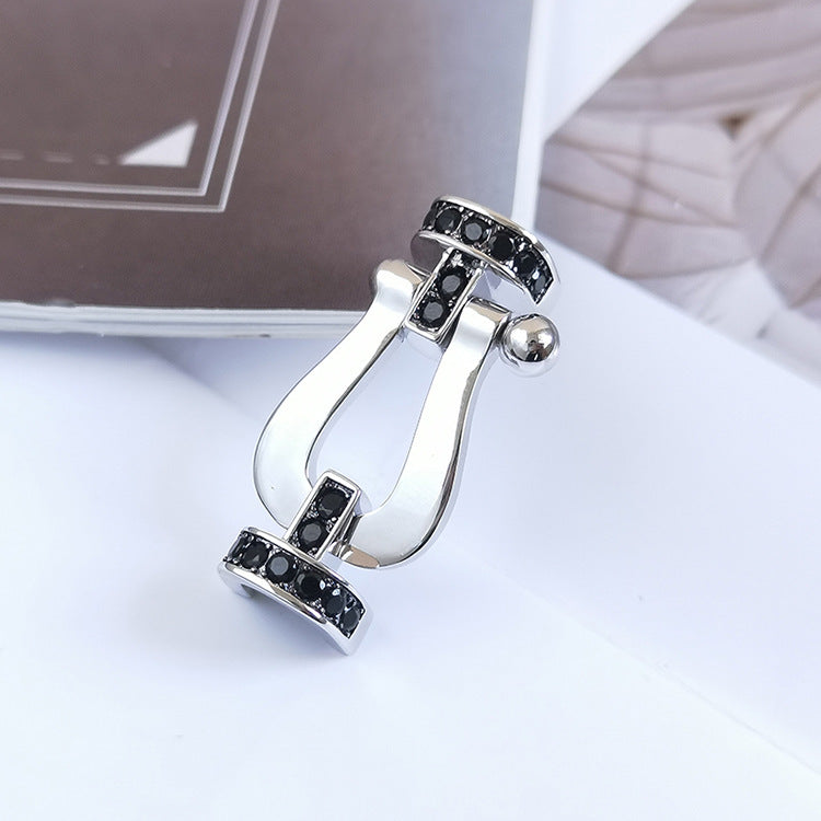 [⭐Shinejoy]フォース ラージ ホースシュー ブラックダイヤモンド ブレスレット シルバー