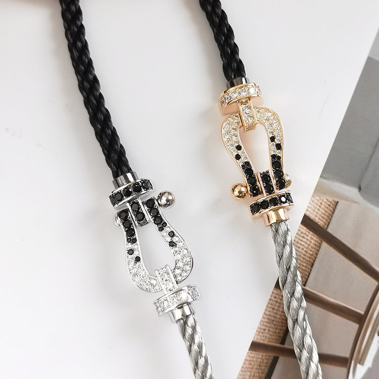 [⭐Shinejoy]FORCE ラージホースシュー ブラック＆ホワイトダイヤモンド ブレスレット ローズゴールド