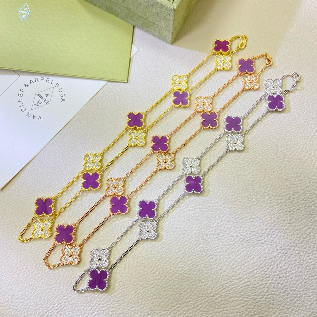 [⭐Shinejoy Jewelry] クローバー 10モチーフ パープルバイオレット ダイヤモンドネックレス