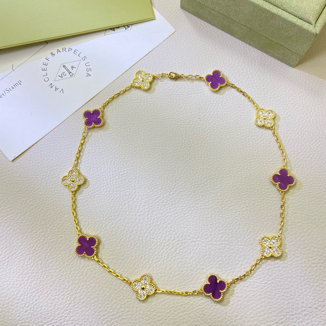 [⭐Shinejoy Jewelry] クローバー 10モチーフ パープルバイオレット ダイヤモンドネックレス