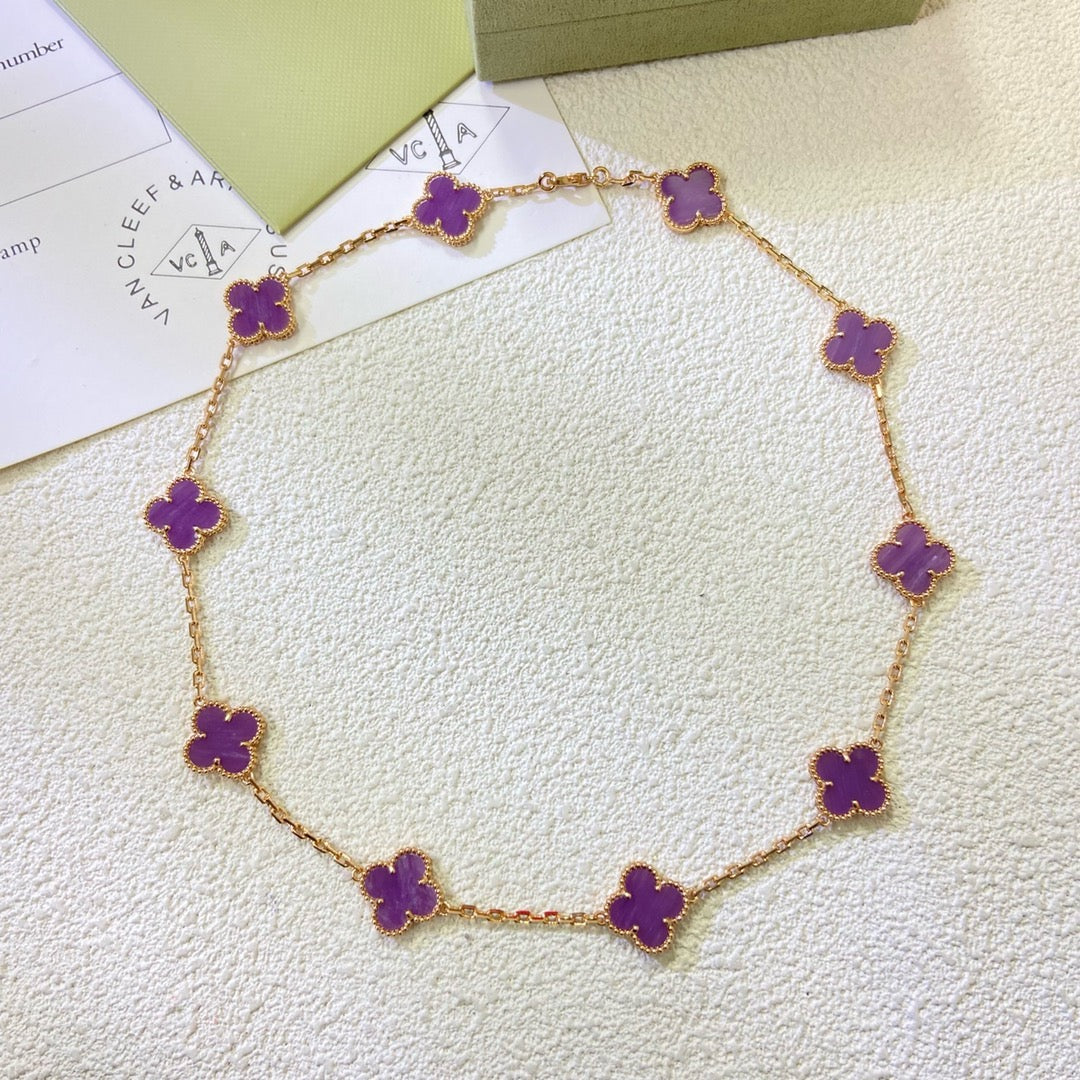 [⭐Shinejoy Jewelry] クローバー 10モチーフ パープルバイオレット ネックレス
