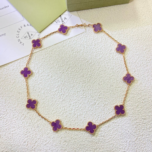 [⭐Shinejoy Jewelry]CLOVER 10 MOTIFS  PURPLE VIOLET  NECKLACE