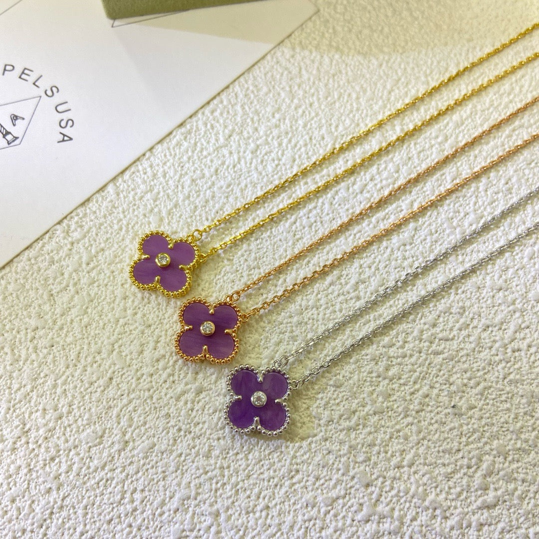 [⭐Shinejoy Jewelry] クローバー 15MM ダイヤモンド パープルバイオレット ネックレス