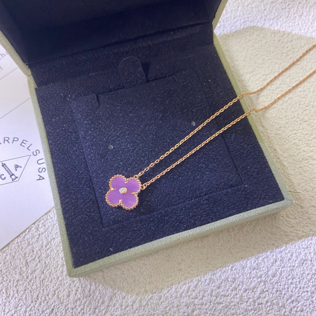 [⭐Shinejoy Jewelry] クローバー 15MM ダイヤモンド パープルバイオレット ネックレス
