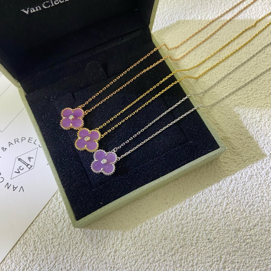 [⭐Shinejoy Jewelry] クローバー 15MM ダイヤモンド パープルバイオレット ネックレス