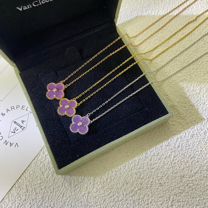 [⭐Shinejoy Jewelry] クローバー 15MM ダイヤモンド パープルバイオレット ネックレス
