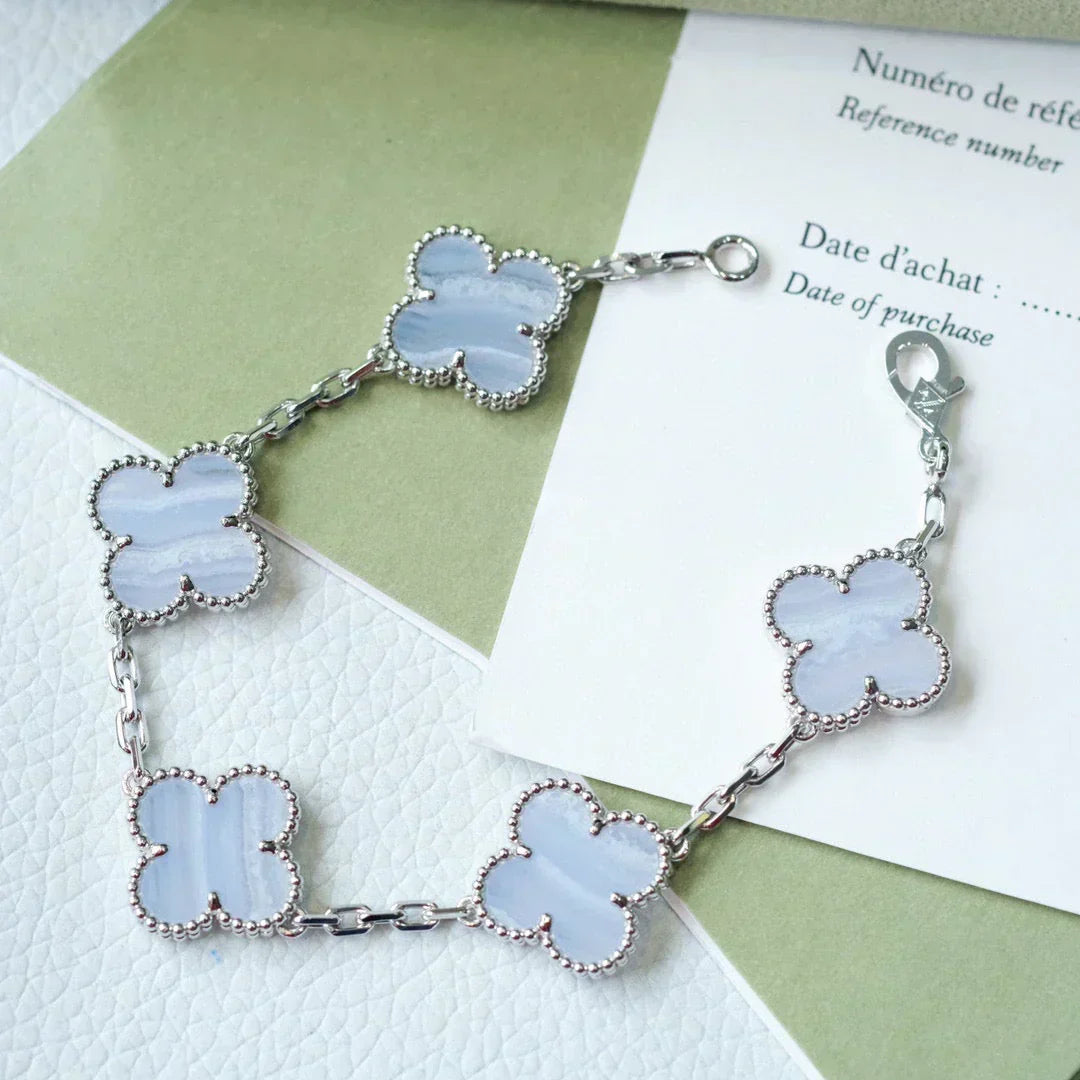 [⭐Shinejoy] CLOVER 5 MOTIF PURPLE CHALCEDONY BRACELET COLLECTION