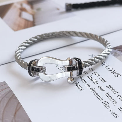[⭐Shinejoy]フォース ラージ ホースシュー ブラックダイヤモンド ブレスレット シルバー