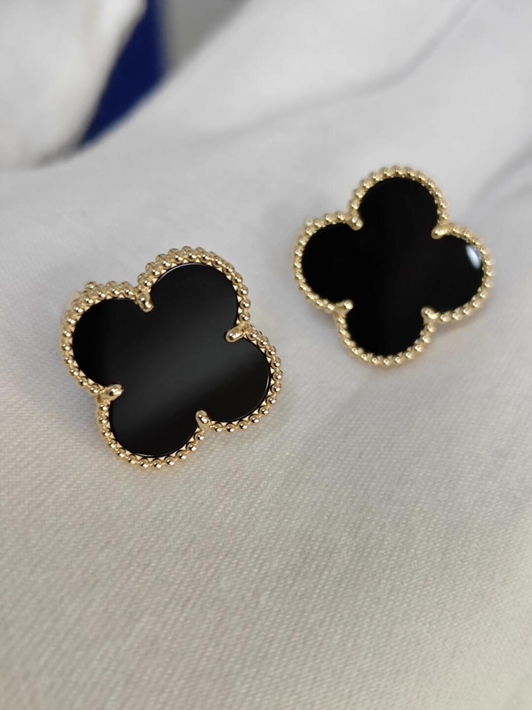 [⭐Shinejoy]CLOVER 20MM ブラックマザーオブパールピアス