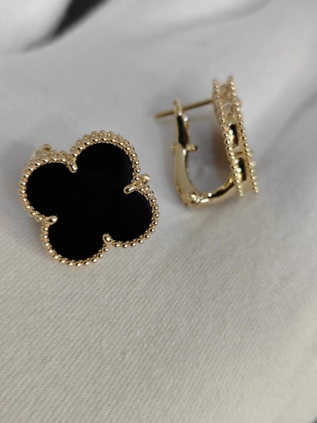 [⭐Shinejoy]CLOVER 20MM ブラックマザーオブパールピアス
