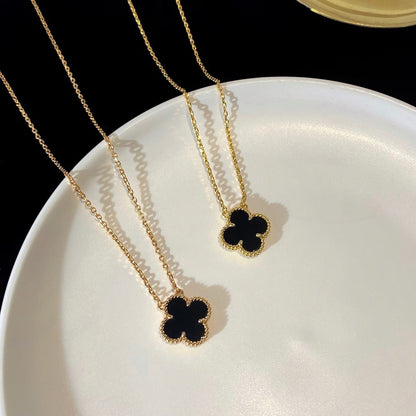 [⭐Shinejoy]CLOVER 15MM ブラックオニキス シングルフラワーネックレス