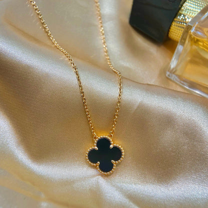 [⭐Shinejoy]CLOVER 15MM ブラックオニキス シングルフラワーネックレス