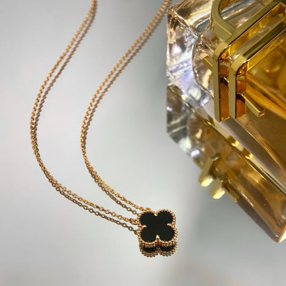 [⭐Shinejoy]CLOVER 15MM ブラックオニキス シングルフラワーネックレス