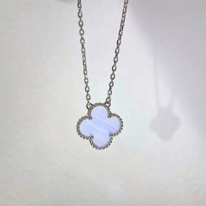 [⭐Shinejoy]クローバー 15mm ブルーカルセドニー ネックレス シルバー