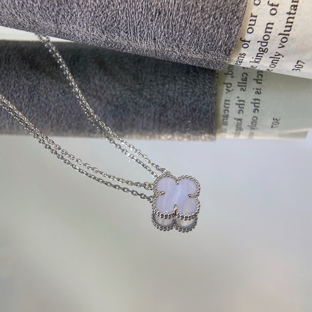 [⭐Shinejoy]クローバー 15mm ブルーカルセドニー ネックレス シルバー