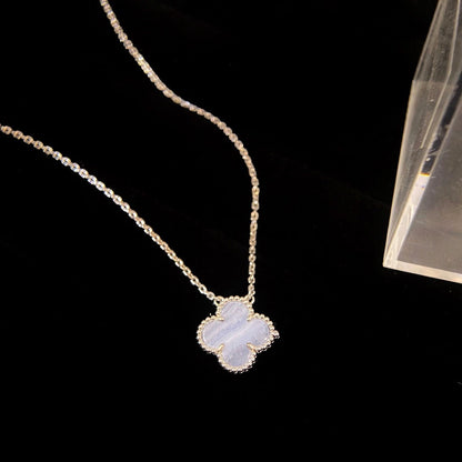 [⭐Shinejoy]クローバー 15mm ブルーカルセドニー ネックレス シルバー