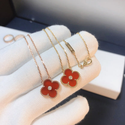 [⭐Shinejoy]CLOVER 15MM DIAMOND CARNELIAN NECKLACE