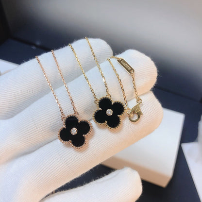 [⭐Shinejoy]CLOVER 15MM DIAMOND ONYX NECKLACE