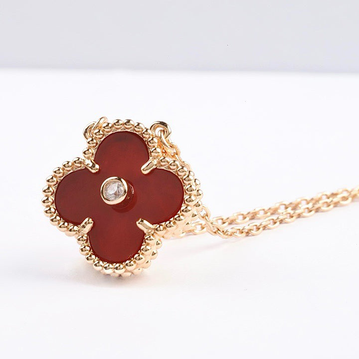 [⭐Shinejoy]CLOVER 15MM DIAMOND CARNELIAN NECKLACE
