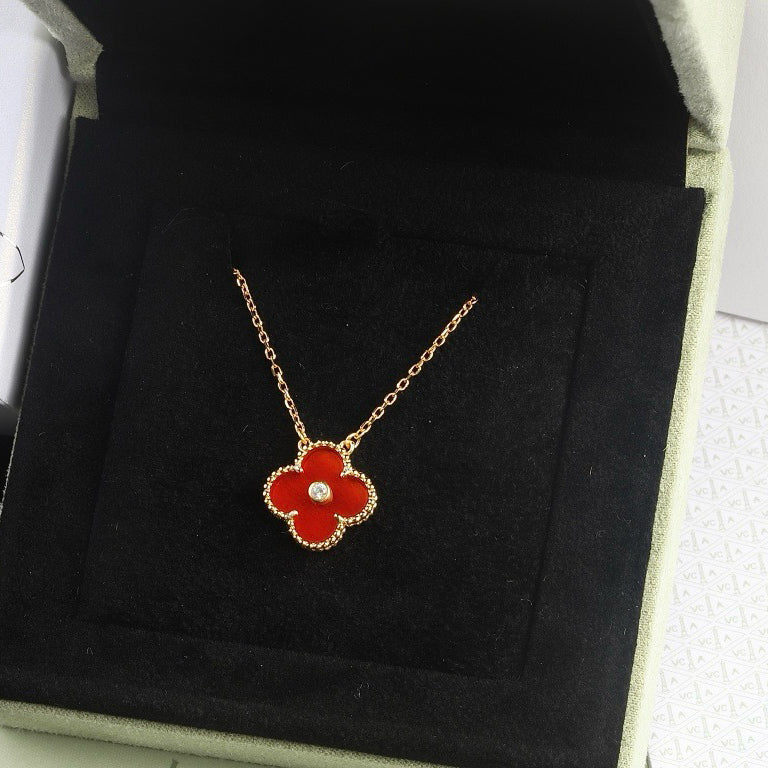 [⭐Shinejoy]CLOVER 15MM DIAMOND CARNELIAN NECKLACE