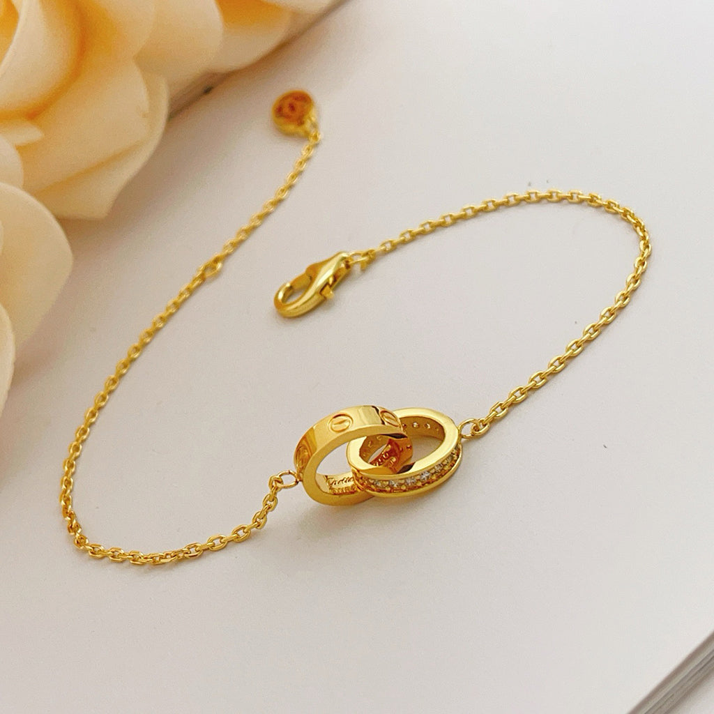 [⭐Shinejoy]LOVE ダブルリング ハーフダイヤモンド ブレスレット