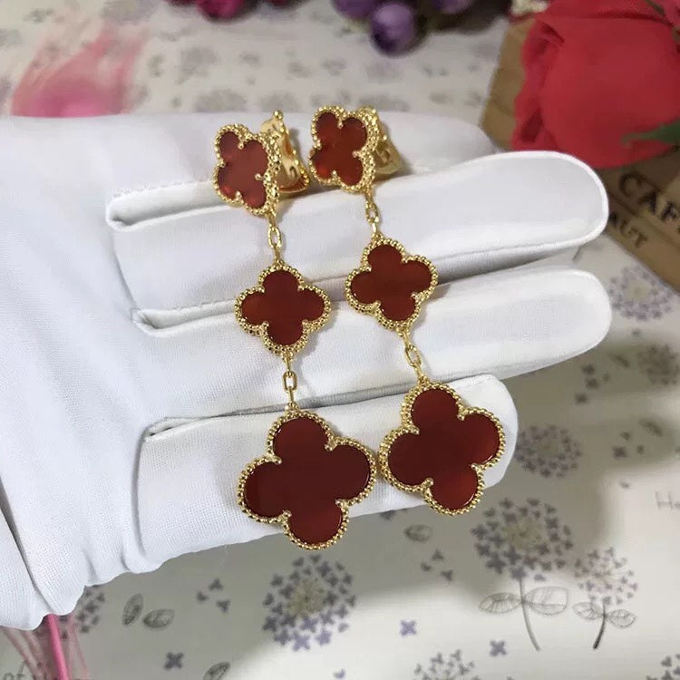 [⭐Shinejoy]クローバー3モチーフ カーネリアン ドロップピアス