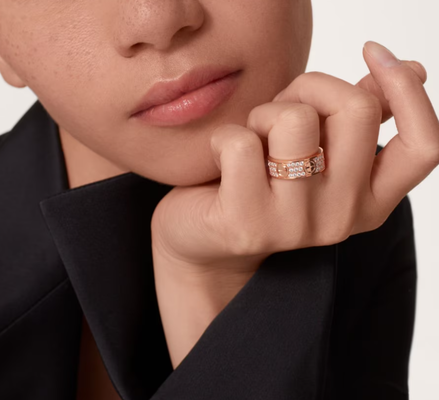 [⭐Shinejoy]LOVE RING 6.5mm幅 フルダイヤモンドリング ローズゴールド