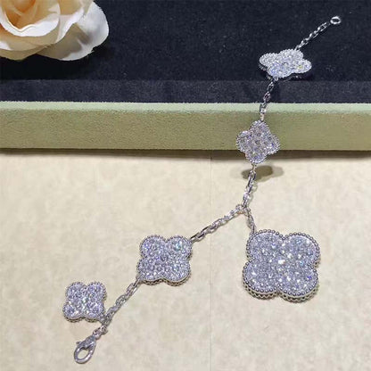[⭐Shinejoy]クローバー6モチーフ シルバー ダイヤモンドブレスレット