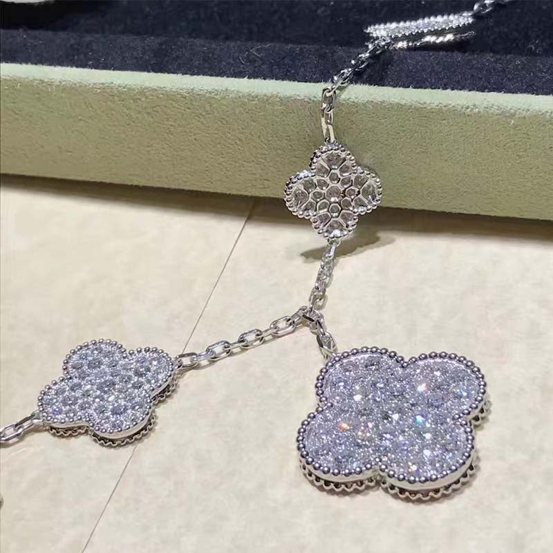 [⭐Shinejoy]クローバー6モチーフ シルバー ダイヤモンドブレスレット