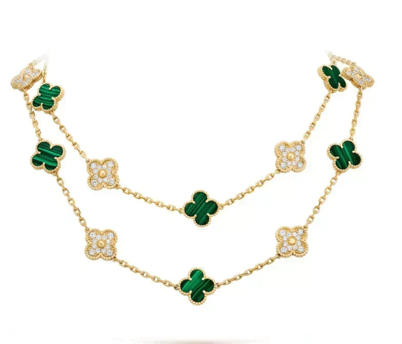 [⭐Shinejoy]CLOVER 20 MOTIFS MALACHITE DIAMOND NECKLACE