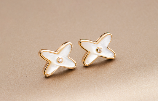 [⭐Shinejoy]JEUX DE WHITE MOP ROSE GOLD DIAMOND EARRINGS