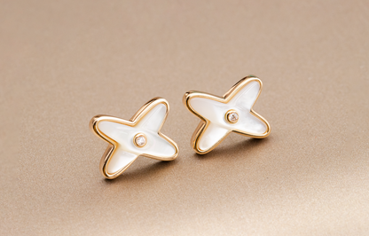 [⭐Shinejoy]JEUX DE ホワイトマザーオブパール ピンクゴールド ダイヤモンドピアス