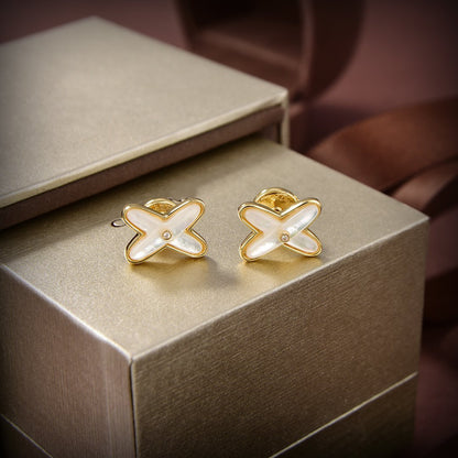 [⭐Shinejoy]JEUX ホワイトマザーオブパール ゴールドダイヤモンドピアス