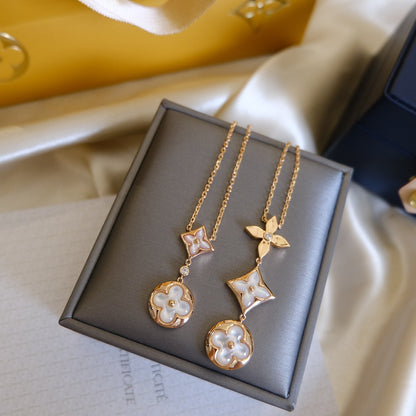 [⭐Shinejoy]COLOR BLOSSOM LARIAT-HALSKETTE ROSÉGOLD WEISSE PERLMUTT UND DIAMANT