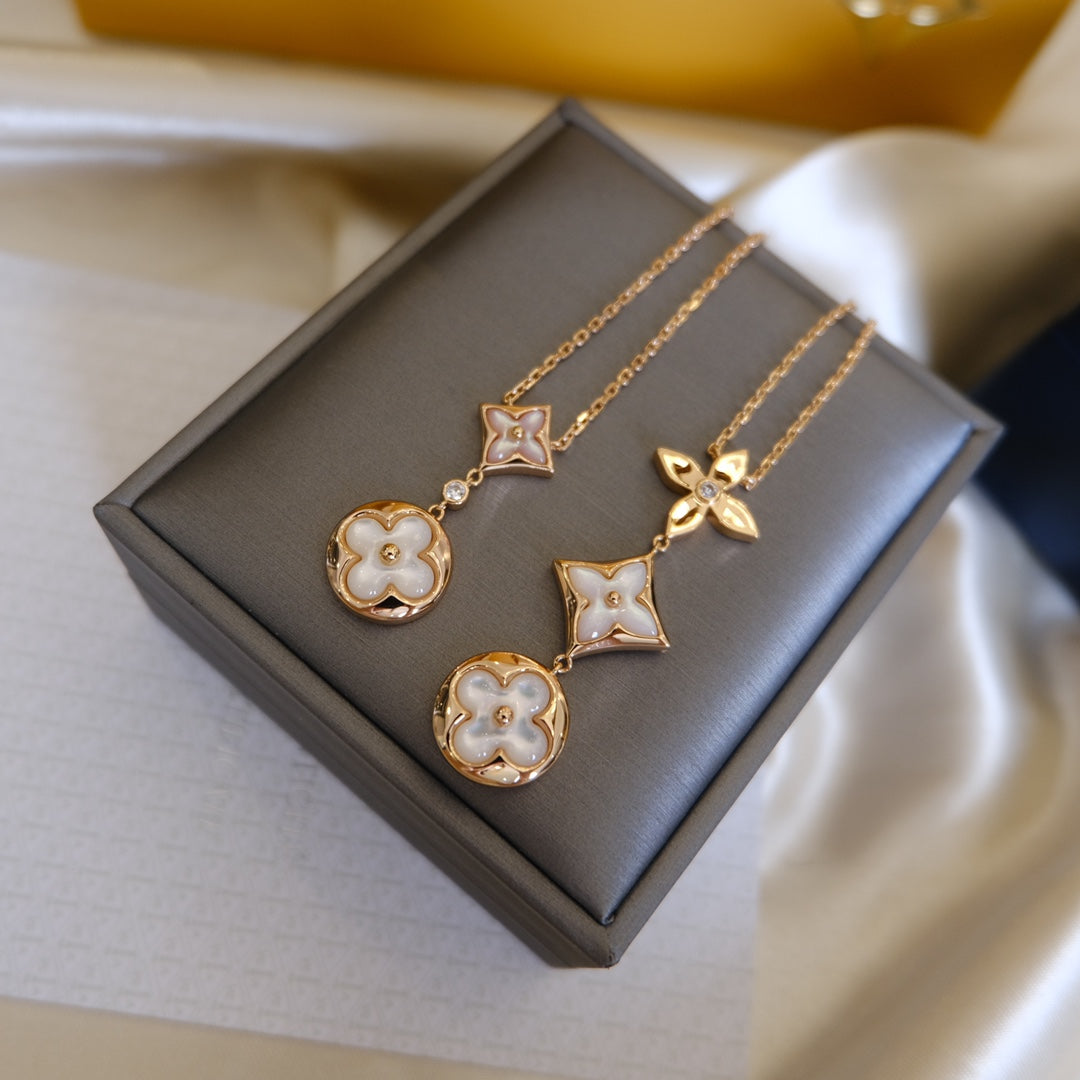 [⭐Shinejoy]COLOR BLOSSOM LARIAT-HALSKETTE ROSÉGOLD WEISSE PERLMUTT UND DIAMANT