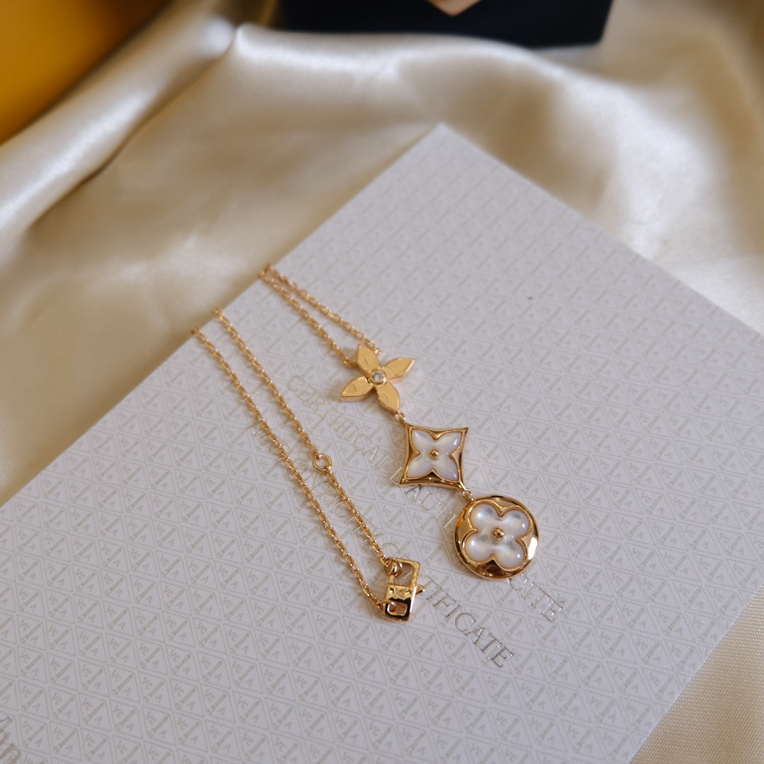 [⭐Shinejoy]COLOR BLOSSOM LARIAT-HALSKETTE ROSÉGOLD WEISSE PERLMUTT UND DIAMANT