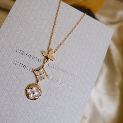 [⭐Shinejoy]COLOR BLOSSOM LARIAT-HALSKETTE ROSÉGOLD WEISSE PERLMUTT UND DIAMANT