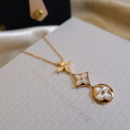 [⭐Shinejoy]COLOR BLOSSOM LARIAT-HALSKETTE ROSÉGOLD WEISSE PERLMUTT UND DIAMANT