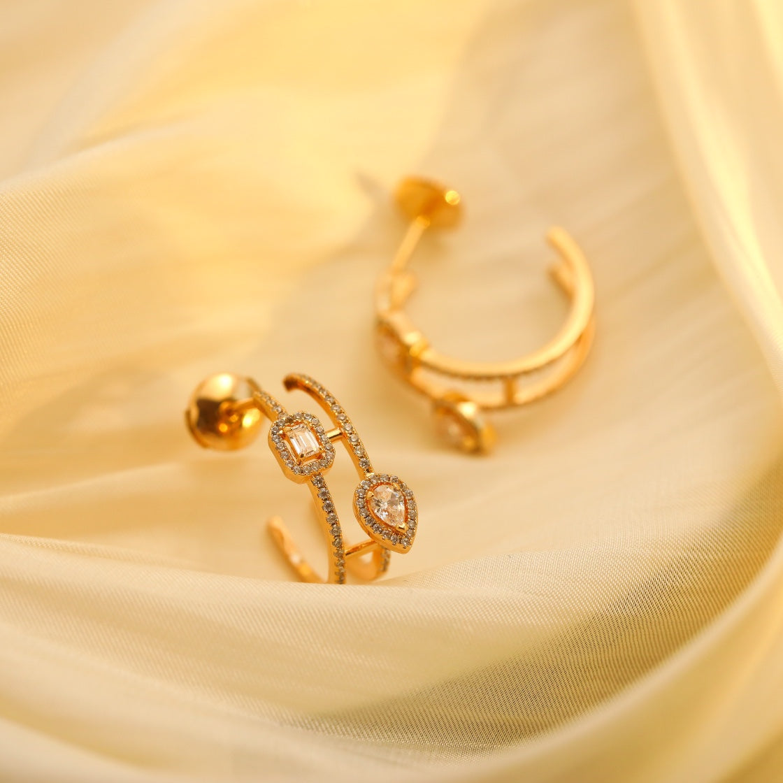 [⭐Shinejoy]CREOLES MY TWIN 2 RANGS SILVER DIAMOND EARRINGS