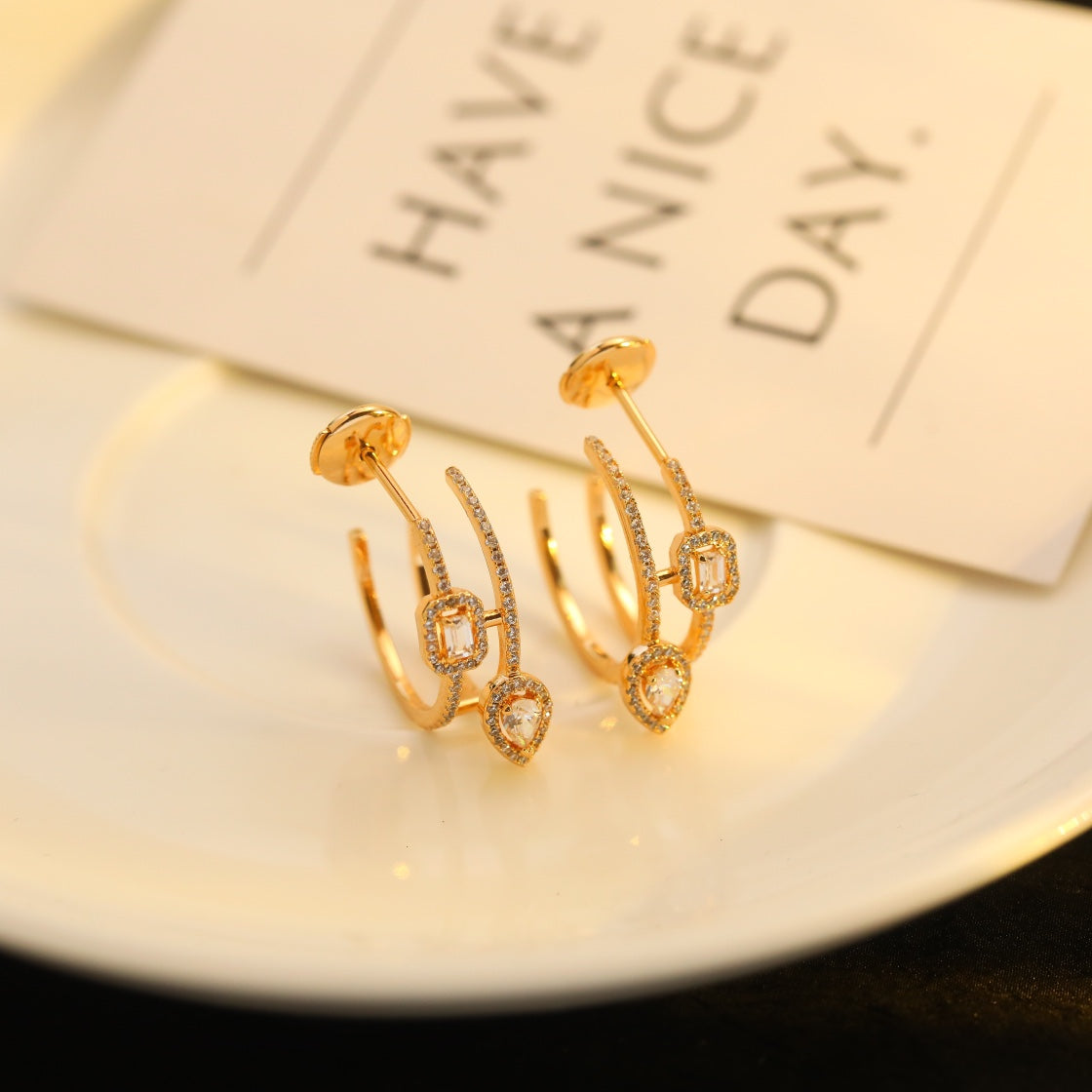 [⭐Shinejoy]CREOLES MY TWIN 2 RANGS SILVER DIAMOND EARRINGS