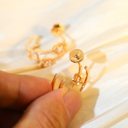 [⭐Shinejoy]CREOLES MY TWIN 2 RANGS SILVER DIAMOND EARRINGS