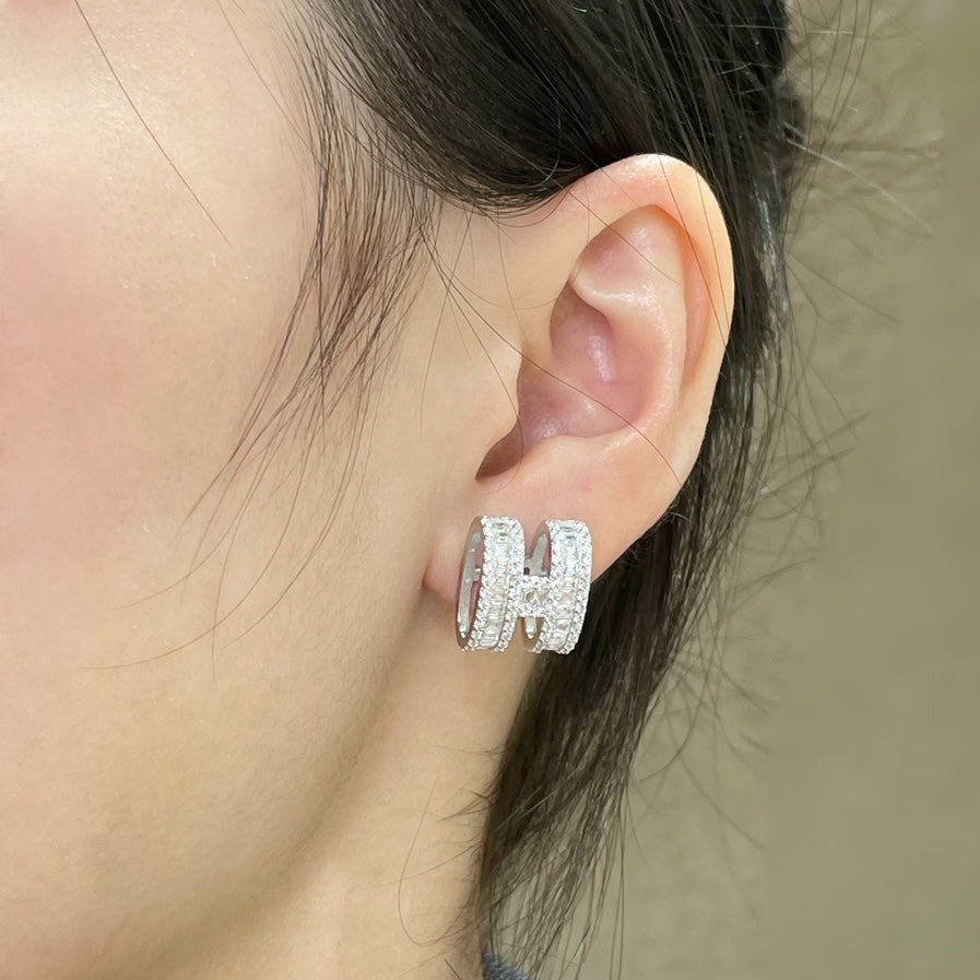 [⭐Shinejoy]Hスタッドピアス シルバーダイヤモンド