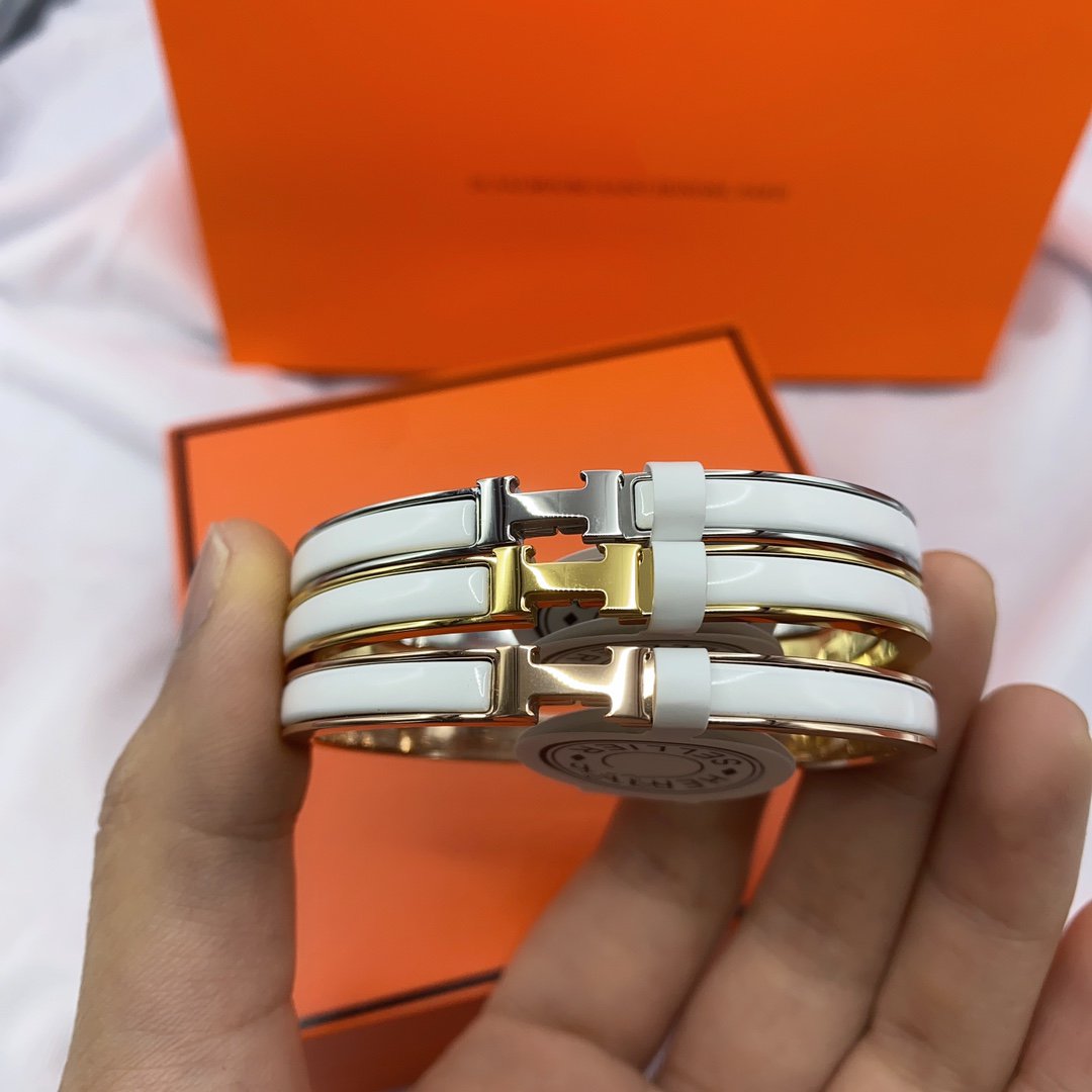 [⭐Shinejoy]クラシック HM クリック ホワイト 8mm エナメルブレスレット