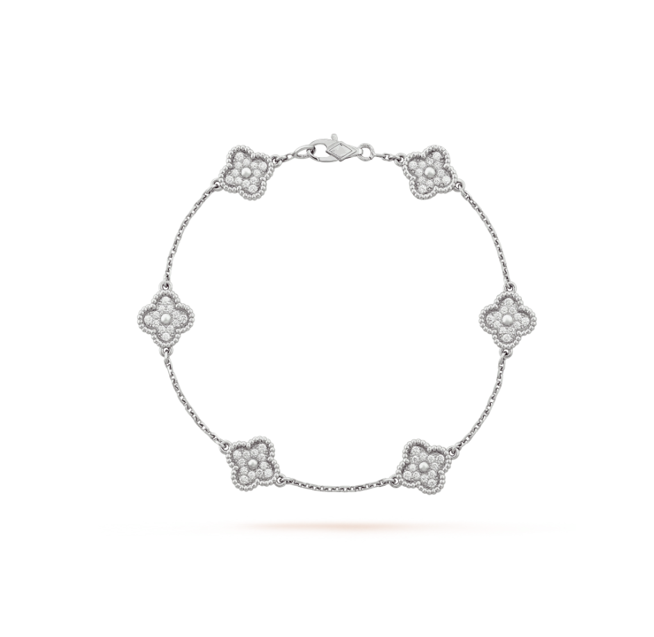 [⭐Shinejoy]CLOVER 6 MOTIF SILVER DIAMOND BRACELET