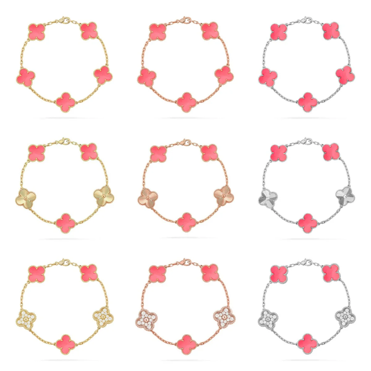 [⭐Shinejoy] CLOVER 5 MOTIFS PINK MOP ブレスレットコレクション