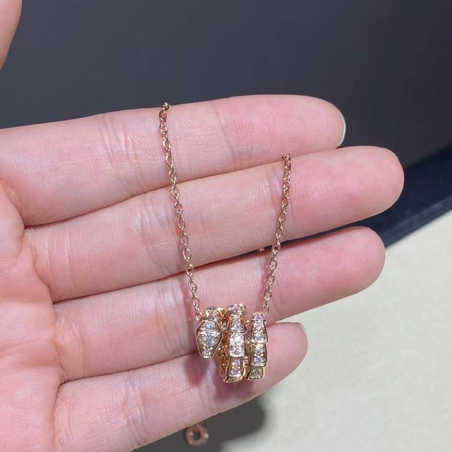 [⭐Shinejoy]セルペンティ ピンクゴールド ネックレス ダブルリング ダイヤモンド