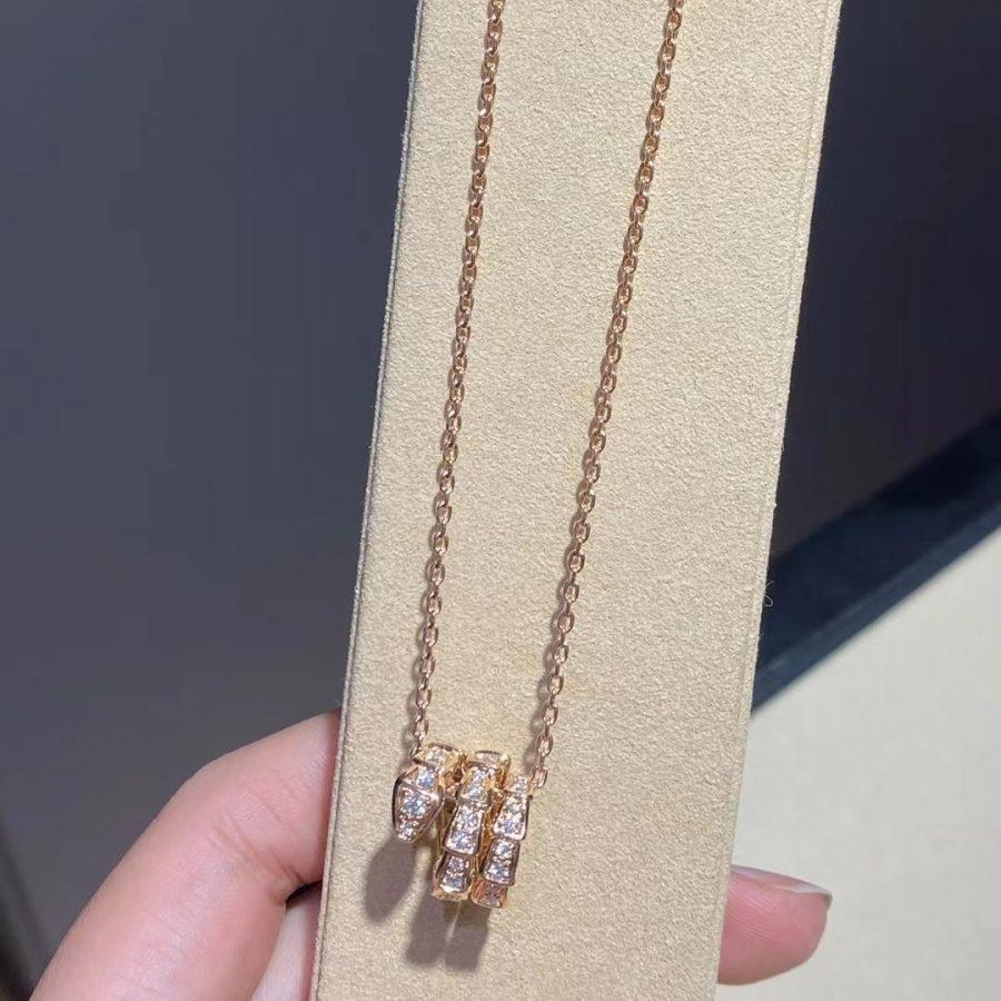 [⭐Shinejoy]セルペンティ ピンクゴールド ネックレス ダブルリング ダイヤモンド