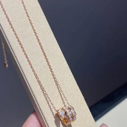 [⭐Shinejoy]セルペンティ ピンクゴールド ネックレス ダブルリング ダイヤモンド