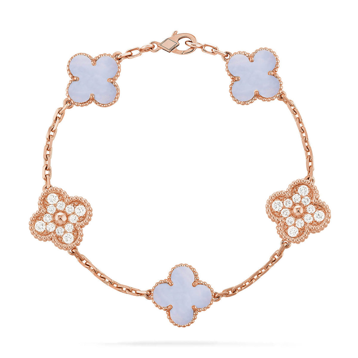 [⭐Shinejoy] CLOVER 5 MOTIF PURPLE CHALCEDONY BRACELET COLLECTION